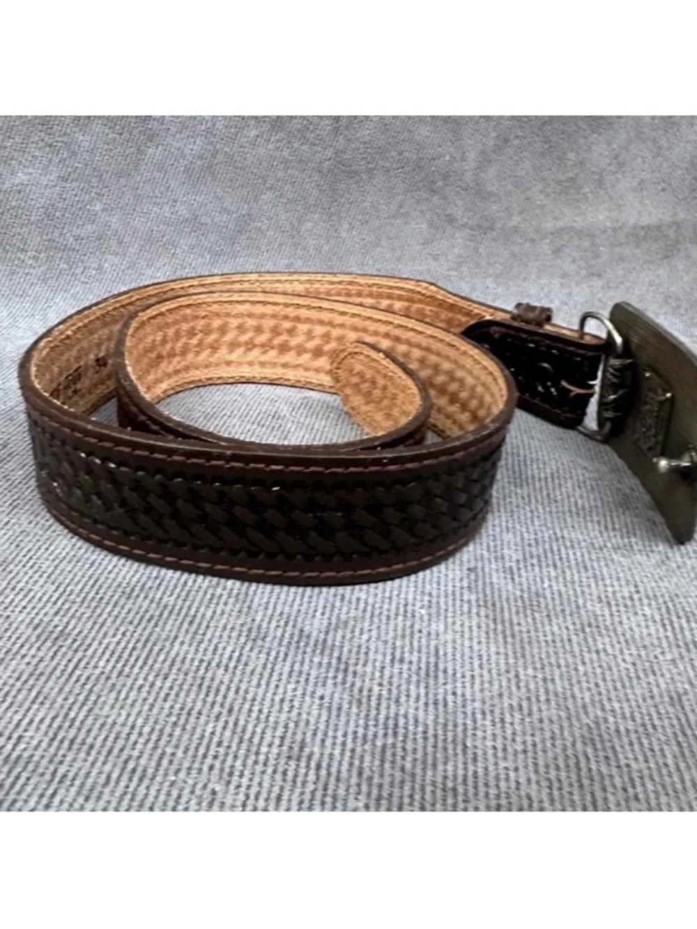 Vintage 70s Space Shuttle Belt Buckle W/ lyntone Leather Belt Sz 34
